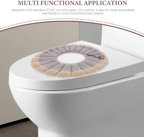 MUCKLILY 4pcs Cushioned Toilet Seat Cover with Handle, Knitted Polyester Material, Comfortable and Resistant to Deformation, Winter Use, Suitable for Home and Travel, Gray Universal Toilet - 2