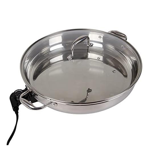 Electric Skillet By Cucina Pro - 18/10 Stainless Steel Frying Pan with Tempered Glass Lid and Handle, 16" Round with Adjustable Temperature Control Probe, Portable, Includes Recipe Guide, Great Gift