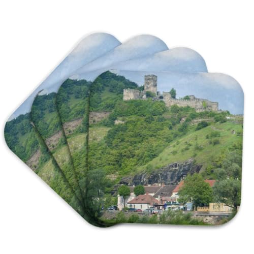 3dRose Austria, Wachau, Danube River, Spitz Set of 4 Coasters - Cork