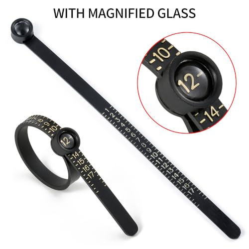 Image of Bflaae 4 PCS Ring Sizer Measuring Tool Kit with Ring Mandrel, 27 PCS Stainless Steel Ring Gauges, 2 PCS Reusable Finger Size Tape with Magnified Glass 1-17 USA Rings Size