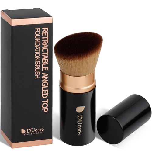 DUcare 4+1Pcs Kabuki Foundation Brush & Makeup Sponges - Foundation Synthetic Buffing Stippling Brush& Professional Beauty Makeup Sponge Blender for Liquid Blending Mineral Powder Makeup Tools