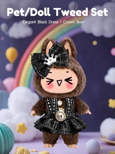 Image of Clothes for LABUBU 6.7inch (17cm) Doll, Cute Outfit Small Dress and Hairpin, Dress Up, Accessories (No Doll) (Black)