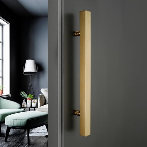 Image of LAPO 18 Inch Square Pull Handles for Main Doors | Stainless Steel Build Wardrobe Handles | Fits with 30-100mm Doors | Gold Finish | Compatible with Wooden & Glass Doors| 3 Year of Warranty