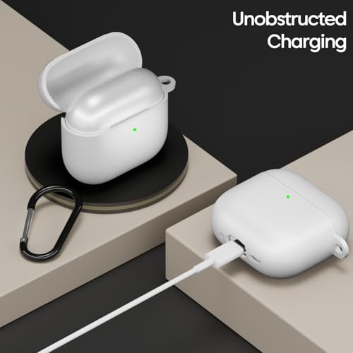 Image of Sounce Airpods 4th Generation Case Cover 2024, Soft Silicone Skin Cover Shock-Absorbing Full Protective Case with Keychain for New Apple Airpods 4 Case [Front LED Visible] (White)