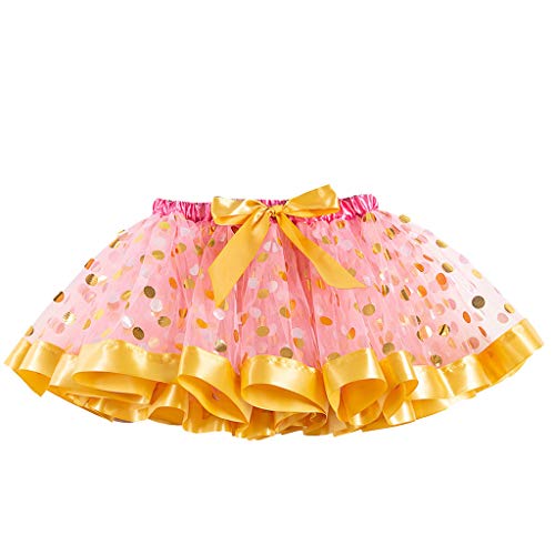 Baby Girls Layered Tutu Skirt Toddler Polka Dots Tulle Tutus Soft Tiered Skirts Ballet Dance Party (Pink, 9-11 Years)