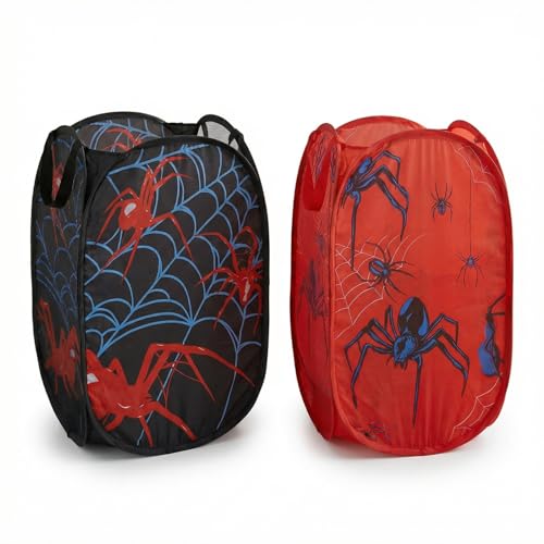 Zhehao 2 Pcs Pop up Spider Laundry Hamper Basket Spider Bedroom Decor 23.6 x 11.8 x 14.2 Inch Collapsible Toy Clothes Basket with Handles Mesh Portable Storage Organizer for Bathroom Travel Closet