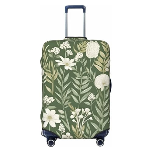 White Flower Green Leaf Luggage Cover Elastic Suitcase Protector Ftis 22-24 Inch Suitcase Cover for Luggage