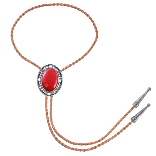 Image of Jeilwiy Bolo Tie for Men Real Stone Westwern Cowboy Ties Silver Bolos Women Leather Necktie Gift for Birthday Christmas