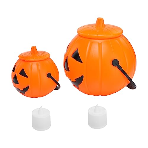 Ciieeo 2 Sets Halloween Pumpkin Lantern Glowing Pumpkin Buckets with Warm Light for Parties Candy Containers for Halloween Decor and Performances
