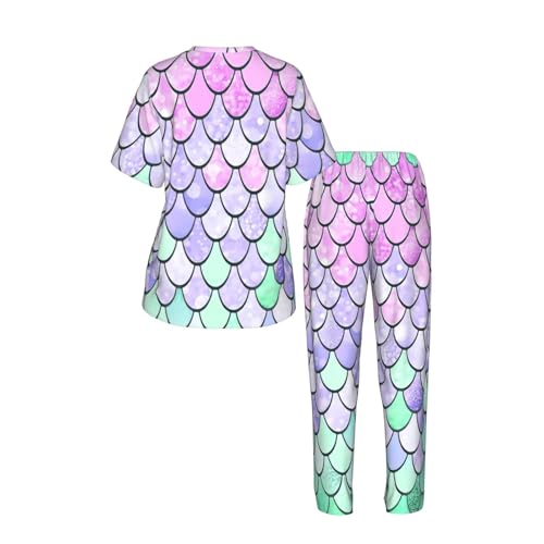 Pyjama léger manches courtes femme imprimé sirène original ensemble doux short - 6