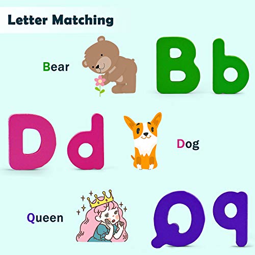 Colorful Wooden Alphabet Puzzle for Kids Ages 3-5 Years Old, Capital ABC Pegged Preschool Puzzles Upper Case and Lower Case Set -Chunky Educational Letters Puzzles Boards for Boys and Girls - Thumbnail 4