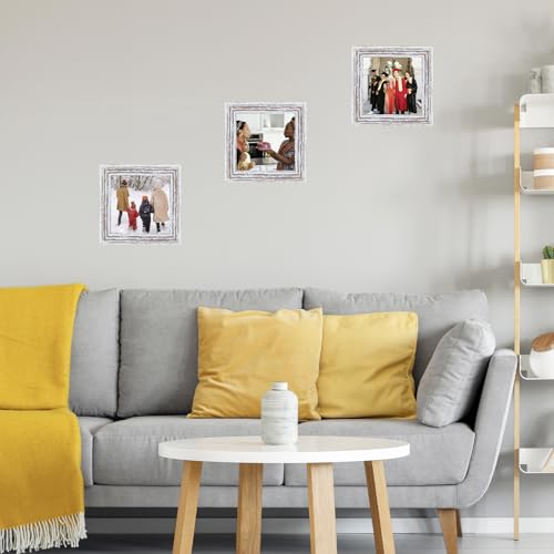 Image of JCJMY 4x4 Picture Frame Rustic White for Wall Hanging or Tabletop, Wall Mounting Horizontally or Vertically, 4 x 4 Wall Gallery Poster Photo Frame with Shatter Resistant Plexiglass, Rustic White