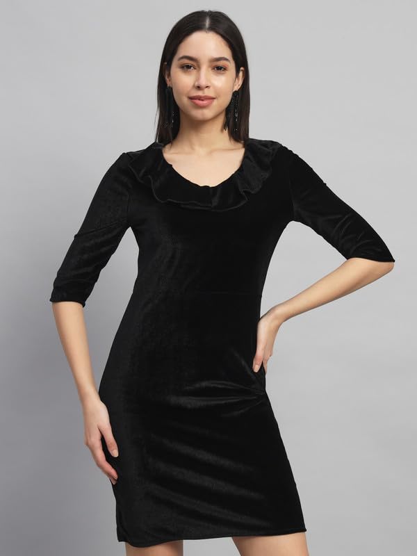 Image of V-Neck Party Dress for Women Bodycon | Shiny Velvet Half Sleeves Above Knee Length Outfit