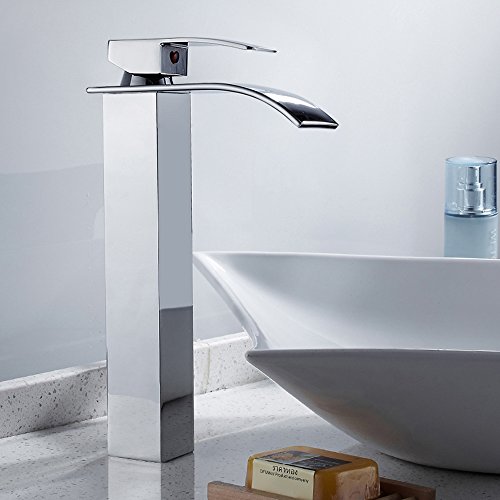 Mitigeur de Lavabo Cascade Haut Robinet à Monocommande pour Salle de Bain Trou Simple Cover
