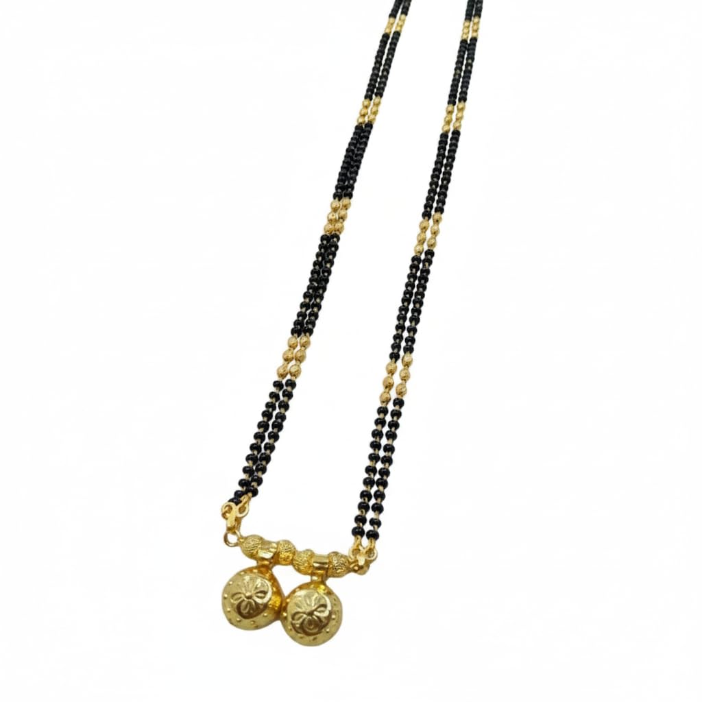 mymangalsutra Gold Plated 30 Inch Long Black Bead Lamba Vala Maharashtrian 2 Vati Designe Heavy Chain Mani Mangalsutra-picture-29