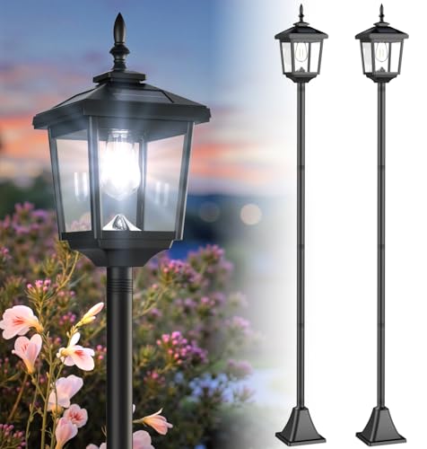 68" Solar Lamp Post Lights Outdoor,2-Pack 6000K Dusk to Dawn Solar Light Posts,Waterproof Outdoor Lights for Garden, Patio, Lawn, Pathway, Driveway, Front Porch Decor(Cool White)