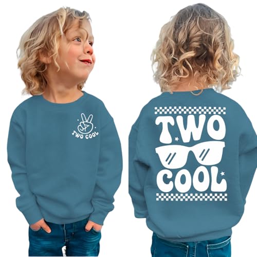KEKEMI Two Cool Birthday Sweatshirt Toddler Boy 2T Birthday Long Sleeve Shirt 2 Years Old Bday Party Outfit Fall Tops Clothes