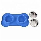 hongxin machinery  Beautiful Home Pet Food & Wasser/Futternapf, Food Bowl with Mat, Blau