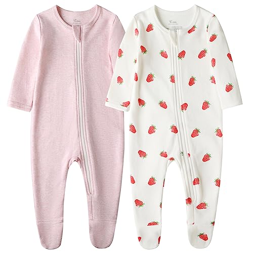 Image of O2 BABY Baby Boys Girls Organic Cotton Zip-Front Sleeper Pajamas, Footed Sleep 'n Play