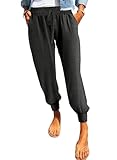 Dokotoo Woman Ladies Summer Comfy Casual Loose Breezy Leopard Animal Print Drawstring Elastic Waist Jogging Joggers Wrokout Pants for Women with Pockets Lightweight Lounge Pants Black Medium