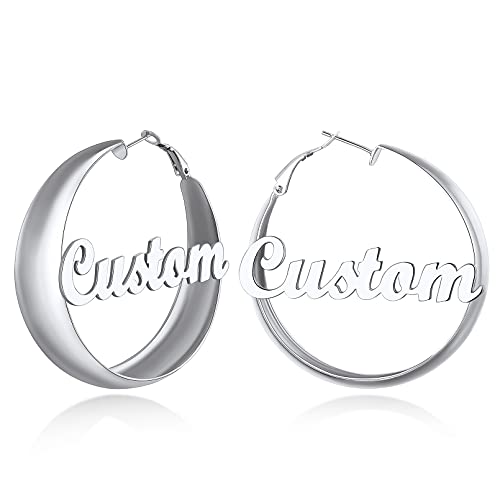 Custom4U Bamboo Hoop Earrings for Women Gold/Silver/Black Large Name Earrings Personalized - Hypoallergenic Lightweight Big Thick Hoops 30/40/50/60/70/80mm - Custom Made Birthday Christmas G