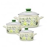 Enamel Casserole Set with Glass Lids – 3 pcs 2.2 L / 3 L / 5.3 L (Olives)