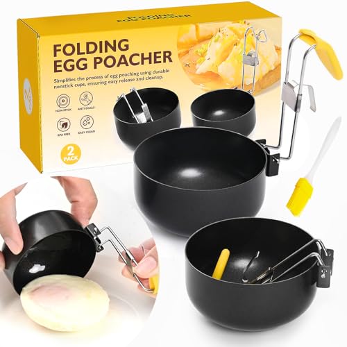 Escalfador de huevos, 2 unidades, hervidor de huevos de acero inoxidable, escalfador de huevos antiadherente, escalfador de huevos nuevo plegable para colgar en la oreja, para cocina y desayuno