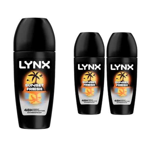 Lynx Sunset Fresh Antiperspirant Roll On for Men 50ml Pack of 3 48H Sweat Protection Mango & Mandarin Fragrance Mens Roll On Deodorant Lynx Antiperspirant Roll On