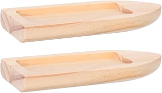 LOGOFUN 2PCS Wooden Boat Mini Wooden Canoe Boat Unfinished Wood Fishing Canoe for Home Ocean Micro Landscape Decor - 14 * 5 * 1.5CM