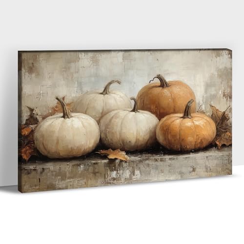 ANRUOXI Autumn Canvas Wall Art, Vintage Fall Pumpkin Fall Leaf