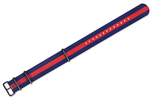 22mm Military MoD Ballistic Nylon Premium Watch Band - Navy with Red stripe - w/ Black PVD Buckle