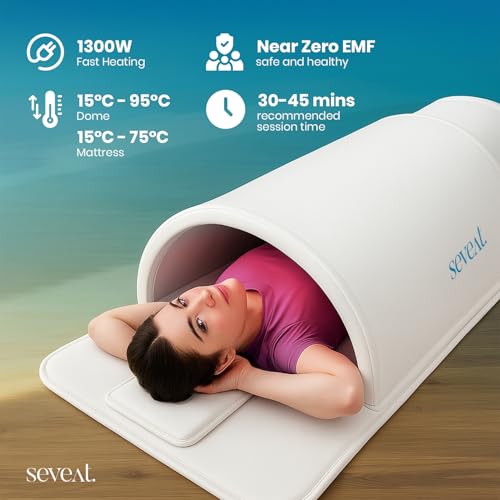 Image of Near-Zero-EMF Infrared Sauna Dome - 1300W Full-Body Heat | Integrated Jade Stones | Head-Out Home Sauna (White)