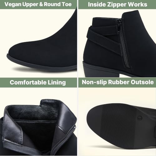 Image of Women's Short Ankle Boots, Low Heel Round Toe Western Booties | Comfortable western-inspired booties, memory foam cushioning, buckle side zip or perforated slip-on design options