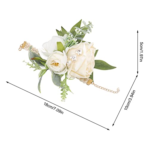 Wrist Corsages for Weddings,Jadeshay Bridesmaid Wedding Flowers Corsage with Bracelet,Wedding White Rose Wrist Flowers Artificial Flower Wrist Corsages Bride Home Decor Floral Accessories Hand Flower - Image 2