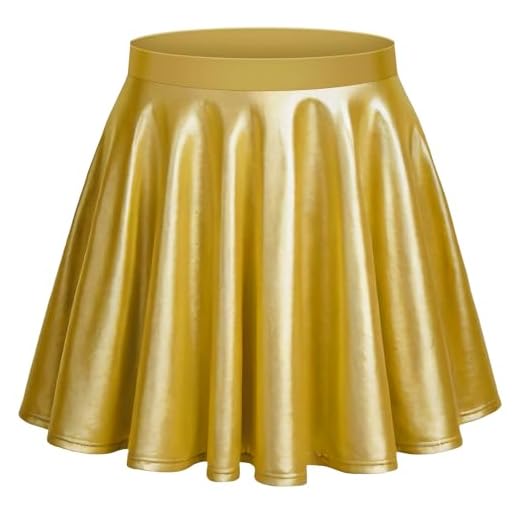 Aomig Faldas Mujer Elástica Plisada, Falda Corta Mujer Verano hasta Rodilla Cintura Alta, Metálica Brillante Líquida Mini Básica Patinador Acampanada, para Mujer Celebración Cosplay Fiesta, L