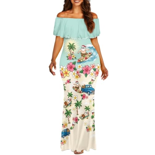Image of Polynesian Dresses for Women Off Shoulder Maxi Dress Puletasi Samoan Dresses S-7XL