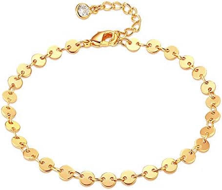Dremmy Studios 18K Gold Filled Coin Bracelet for Women Dainty Gold Disc Coin Adjustable Bracelets Simple Delicate Stack Link Chain Bracelet Jewelry Gifts for Women Girls