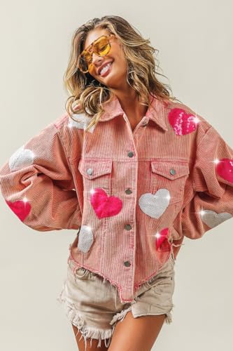 Women Christmas Washed Corduroy Jacket Women's Sequin Santa Cropped Coat for the Holidays4