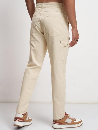 Highlander Men's Beige Tapered Cargo Trousers - Image 7