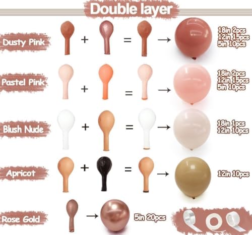 Image of Dusty Pink Brown Balloon Garland Nude Tan Pink Rose Gold Double Stuffed Dusty Rose Mauve Blush Beige Balloon Arch Kit for Baby Shower Birthday Bridal Wedding Graduation Party Decorations