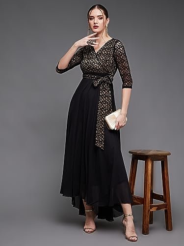 Image of Miss Chase Women's Round Neck Cap Sleeves Lace Knee -Long Skater Dress