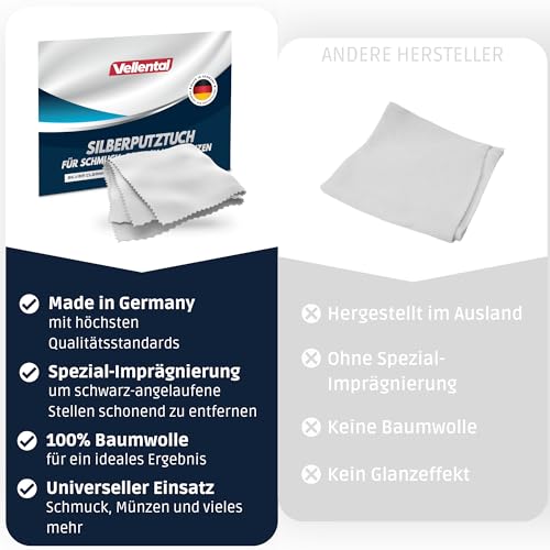 Silberputztuch für Schmuck, Besteck & Münzen - Silber Poliertuch zur Pflege und Reinigung von Echtsilber, Silberschmuck made in Germany