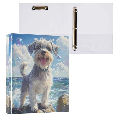 ALAZA White Dog Ocean Beach 3 Ring Binder Holds of 200 Sheets Fits Letter Sized Paper D-Ring Organizer for School Home Work Office