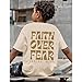 Lubpow Boys Faith Over Fear Shirt Christian Jesus T Shirts for Kids Religious Inspirational Bible Verse Graphic Tees Tops(Apricot1,120)