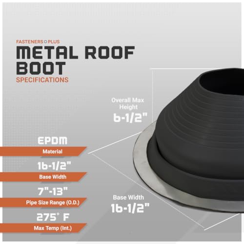 Image of Fasteners Plus #8 Round EPDM Metal Roof Pipe Flashing Boot (Fits 7 inch - 13 inch Pipe OD), Black