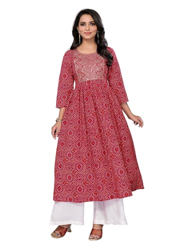 Image of rangita Women Rayon Regular Fit Embroidered Calf Length Anarkali Kurti | Kurta