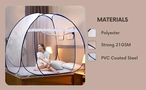 Image of Mosquito Net for Double Bed | King Size Foldable Machardani | Polyester 30GSM Strong Net |PVC Coated Corrosion Resistant Steel Wire - Blue (1, Purple)