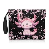 Renewold Buchumschläge mit Umhängeband, Axolotl, Kirschblüten, bedruckt, Buchtasche für Lehrbuch, Bibel, Dokumente, Hardcover, Taschenbücher, Schutzhülle für Café, Schule, Büro