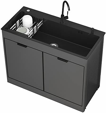 Utility Sink for Laundry Room with Cabinet and Faucet,Kitchen Sink and Cabinet Combo Set,Bathroom Stainless Steel Vanity Sinks Black Single Bowl Commercial Prep Cleaning Station,for Indoor Outdoor ( S