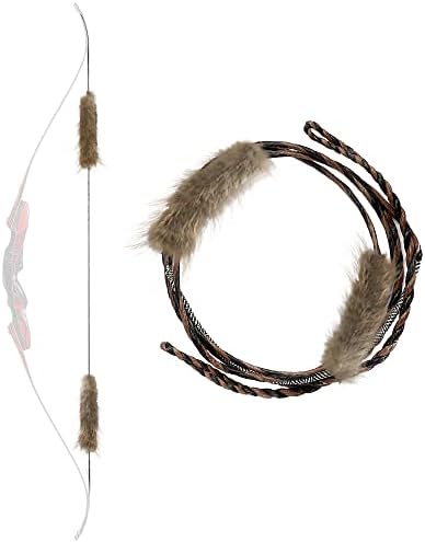 TACHYON ARCHERY Flemish Bowstring Pre-Attached 1 Pair Beaver Fur Bow String Silencer 16 Strands D97 Bow Strings for Recurve Bow and Long Bow (Multiple Sizes)